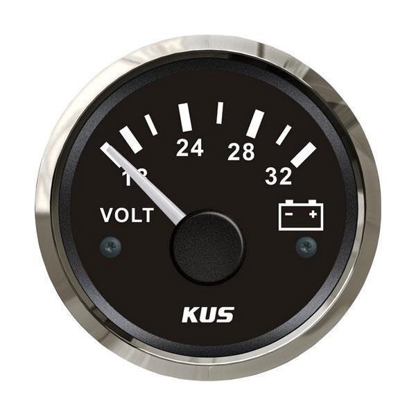 KUS Analog Voltmeter / Battery Gauge, 24 Volts - Black