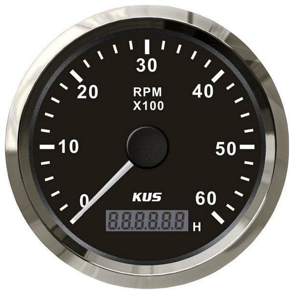 KUS Tachometer with hourmeter for inboards 0-6000 rpm - black