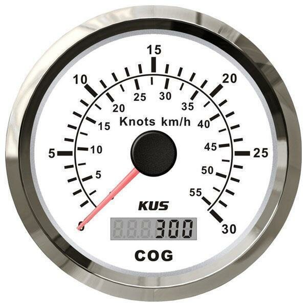 KUS GPS Speedometer mit Anzeige für Geschwindigkeit und Kurs von 0-30 Knoten / 55 km/h - weiß