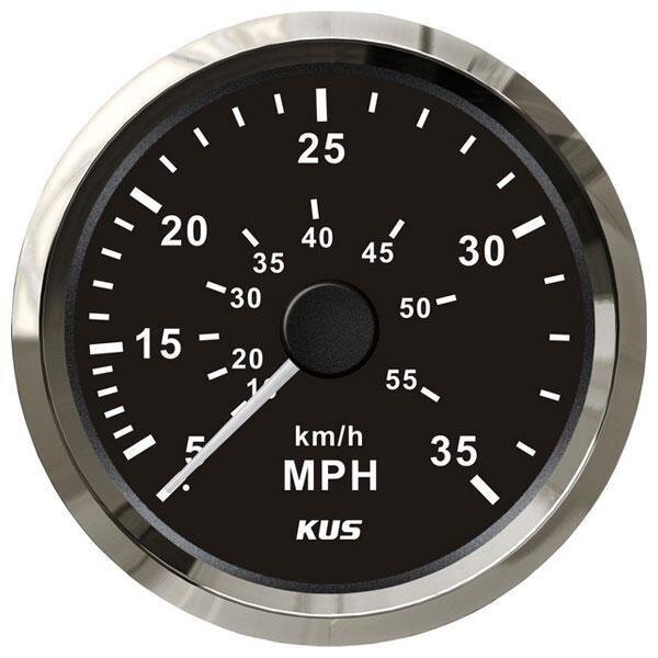 KUS analoges Staudruck-Speedometer / Geschwindigkeitsmesser (0-35 Mph / 60 km/h) - schwarz