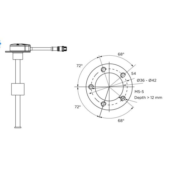 Capteur à tube plongeur KUS NMEA 2000 NS5 pour réservoirs de carburant et deau - 300 mm